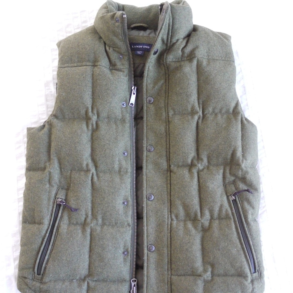 Army Green Wool & Down Lands' End Vest